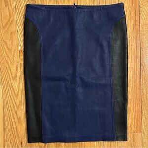 Monika Chiang Blue Black Leather High Rise Pencil Skirt Size XS 28” waist